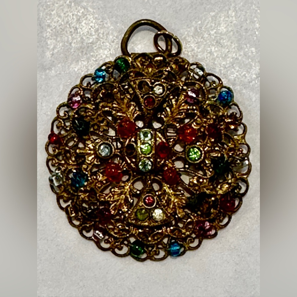 Vintage Elegant Multicolor Filigree Pendant possibly Czech